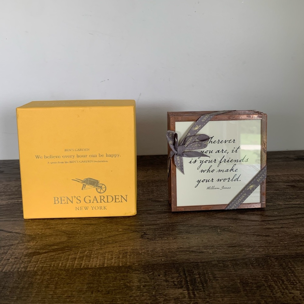 Ben's Garden ‘Wherever you are’ ￼Coasters Set Of 4 Copper Glass 4x4
